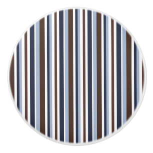 Bouton De Porte En Céramique Tiroir pour garçons rayé bleu marron et blanc