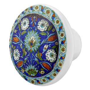 Bouton De Porte En Céramique Tiroir Turc Iznik Symétrique À Fleur Motif