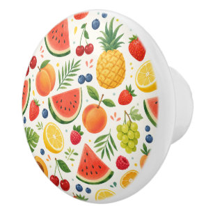 Bouton De Porte En Céramique Tissu à motif de fruits d'été Pastèque tropicale
