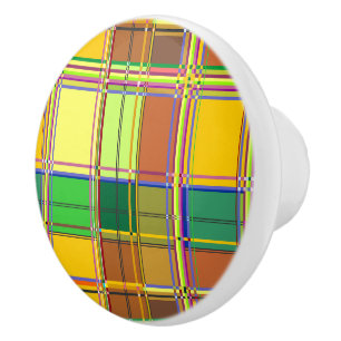 Bouton De Porte En Céramique Tissu coloré des Caraïbes Madras Tartan