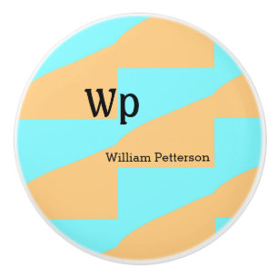 Bouton De Porte En Céramique Titre de lettre de monogramme vert bleu pastel