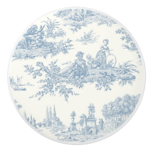 Bouton De Porte En Céramique Toile de Crème Bleue Paysage romantique