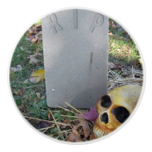 Bouton De Porte En Céramique Tombstone & Skull
