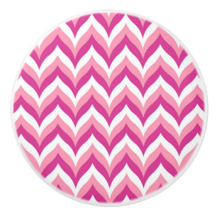 Bouton De Porte En Céramique Tons Rose Et Blanc Zigzag Chevron Motif