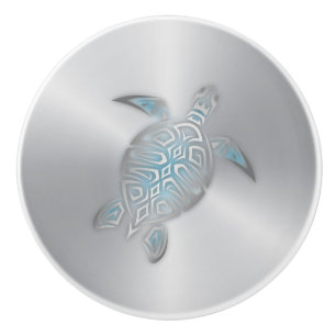 Bouton De Porte En Céramique Tortue de mer argentée Côtière