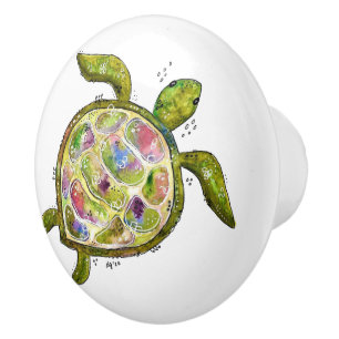 Bouton De Porte En Céramique Tortue de mer mignonne et colorée