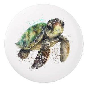 Bouton De Porte En Céramique Tortue en Aquarelle Ceramic Knob