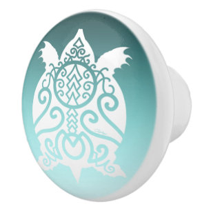 Bouton De Porte En Céramique Tortue Snapper Silhouette Blanche