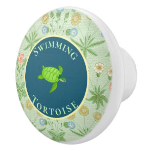 Bouton De Porte En Céramique Tortue verte de natation