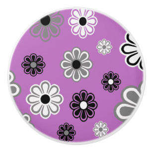Bouton De Porte En Céramique Touche en céramique Retro Purple Flower Power