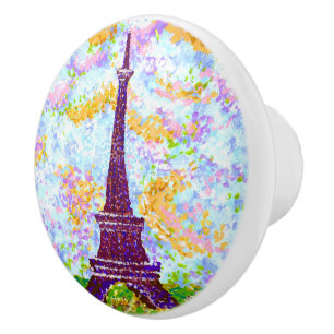 Bouton De Porte En Céramique Tour Eiffel Pointillism Paysage de printemps