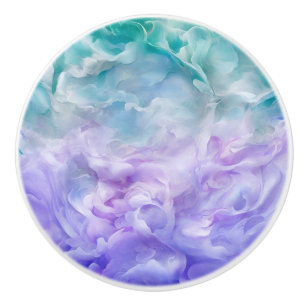 Bouton De Porte En Céramique Tourbillon de nuage bleu et violet