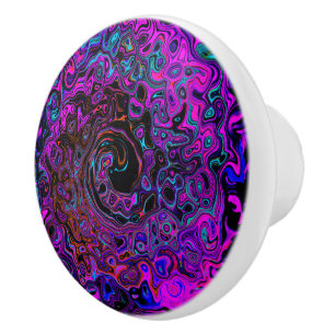 Bouton De Porte En Céramique Tourbillonnement Liquide Rétro Noir et Magenta