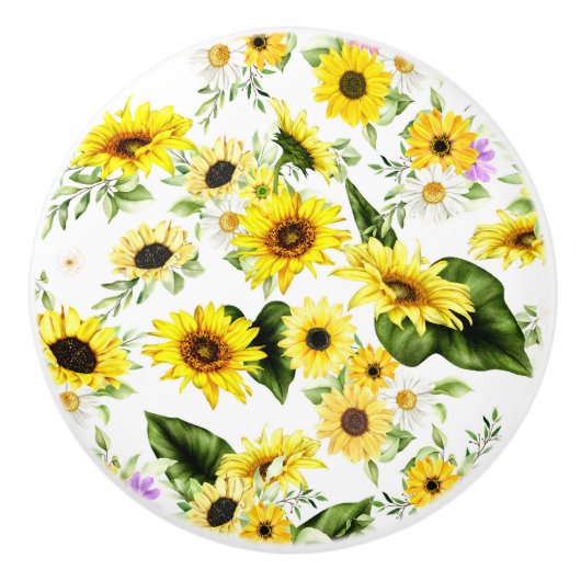 Bouton De Porte En Céramique Tournesol d'aquarelle 7 (Devant)