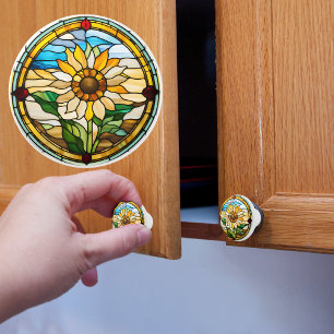 Bouton De Porte En Céramique Tournesol Faux Verre