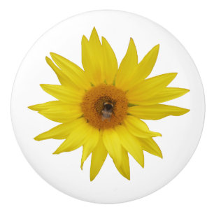 Bouton De Porte En Céramique Tournesol jaune avec abeille