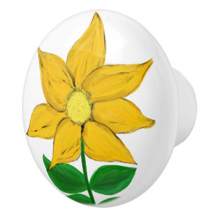 Bouton De Porte En Céramique Tournesol jaune doré