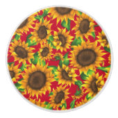 Bouton De Porte En Céramique Tournesol rustique Motif jaune rouge (Devant)