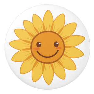 Bouton De Porte En Céramique Tournesol souriant joyeux "Mon Soleil"
