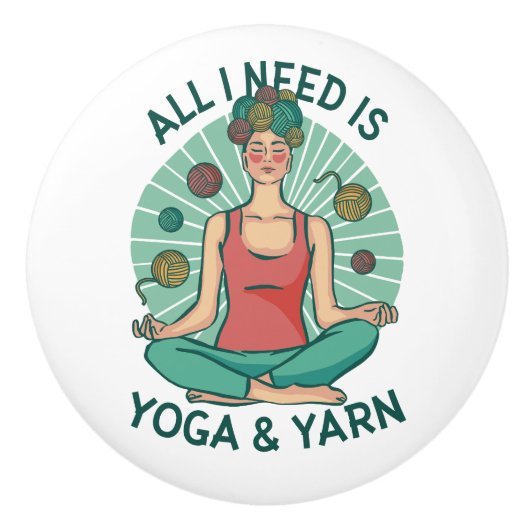 Bouton De Porte En Céramique Tout ce dont j'ai besoin est Yoga et Yarne Phrase (Devant)