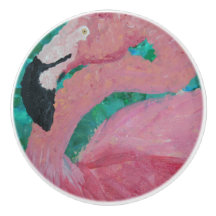 Traction en céramique de tiroir - "Flamant rose "