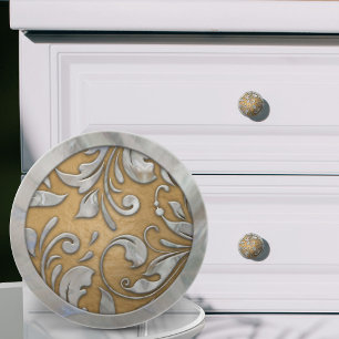 Bouton De Porte En Céramique Travail de défilement de perle sur or pastel