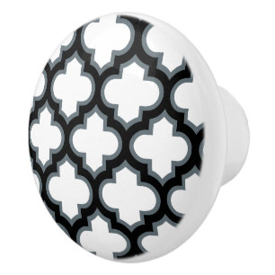 Bouton De Porte En Céramique Trellis blanc et noir, treillis, Quatrefoil
