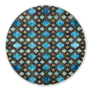Bouton De Porte En Céramique Trellis marocain Textures de cristal bleu