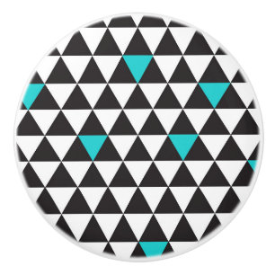 Bouton De Porte En Céramique Triangles géométriques noir blanc sarcelle turquoi