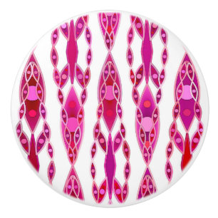 Bouton De Porte En Céramique Tribal Batik - Burqundy et Fuchsia rose