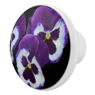 Bouton De Porte En Céramique Trio de fleurs de sansy blanc pourpre : Natures Ha