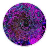 Bouton De Porte En Céramique Trippy Black et Magenta Retro Liquid Swirl (Devant)