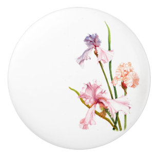 Bouton De Porte En Céramique Trois Pastel Irises en céramique tire