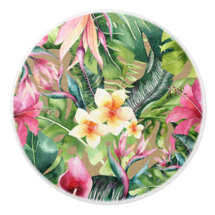 Bouton De Porte En Céramique Tropical Aloha Floral Luau Feuilles d'été Kraft