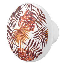 Tropical Orange Brown Palm Feuille Aquarelle Art