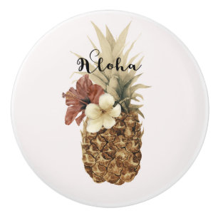 Bouton De Porte En Céramique Tropical Vintage Hibiscus Fleur d'Aloha
