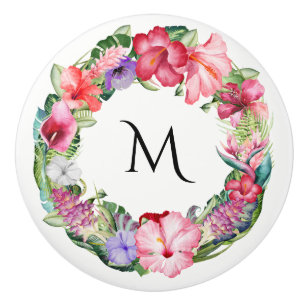 Bouton De Porte En Céramique Tropical Wreath Floral Lei Hibiscus Summer Chic