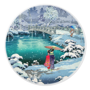 Bouton De Porte En Céramique Tsuchiya Koitsu - Neige de printemps à Maruyama