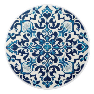 Bouton De Porte En Céramique Tuile bleue portugaise