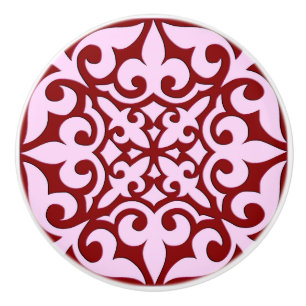 Bouton De Porte En Céramique Tuile marocaine - bordeaux et rose