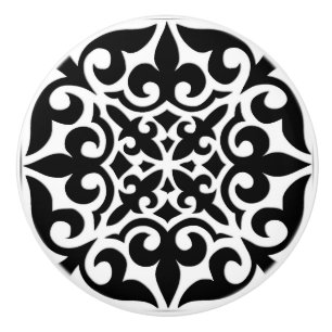 Bouton De Porte En Céramique Tuile marocaine - noir avec l'arrière - plan blan