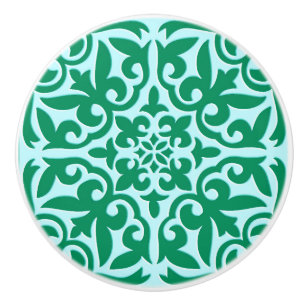 Bouton De Porte En Céramique Tuile marocaine - turquoise et aqua