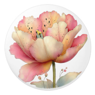 Bouton De Porte En Céramique Tulipe jaune rose de printemps