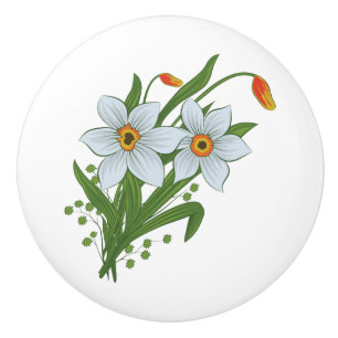Bouton De Porte En Céramique Tulipes et fleurs de jonquilles