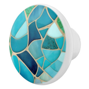 Bouton De Porte En Céramique Turquoise Abstrait Mosaic Art Déco Drawer Knob