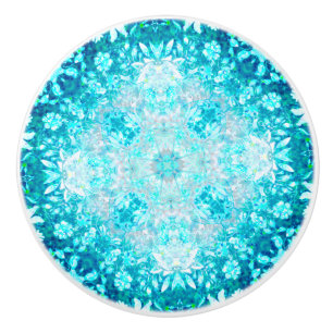 Bouton De Porte En Céramique Turquoise Aqua Blue Floral