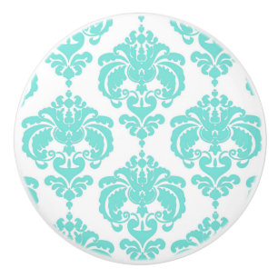 Bouton De Porte En Céramique Turquoise Aqua White Damask Élégant Dresser Chambr
