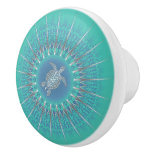 Bouton De Porte En Céramique Turquoise argentée Turquoise Mandala