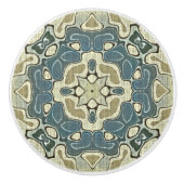 Bouton De Porte En Céramique Turquoise bleu moutarde vert ocre tribu ethnique A (Devant)