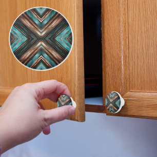 Bouton De Porte En Céramique Turquoise Cuivre X
